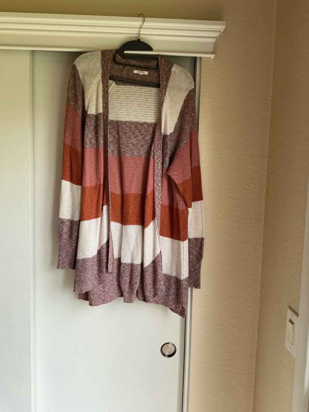 Maurices Striped Open-Front Cardigan in Cream, Rust & Mauve